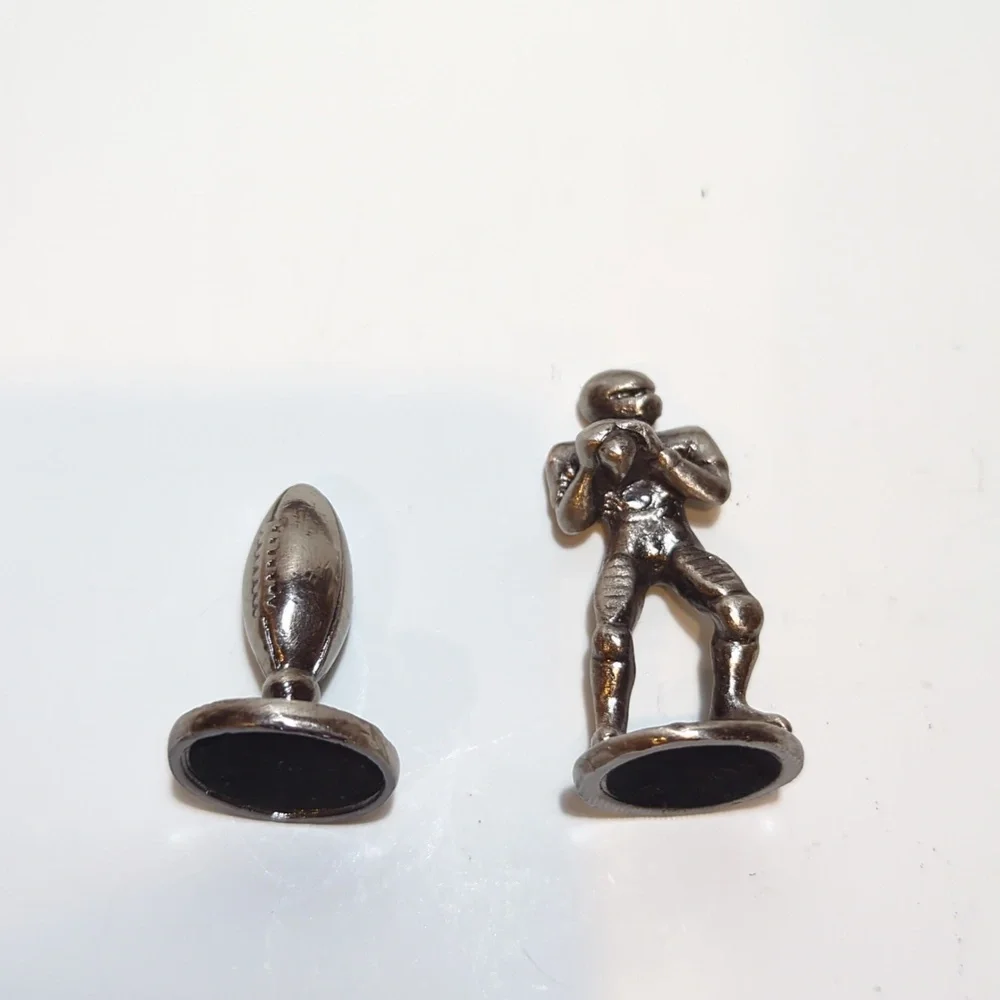 Pewter football players and footballs tic tac toe game with board